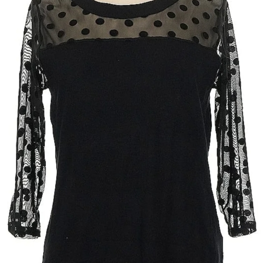 August Silk Black Sheer Polka Dot Blouse